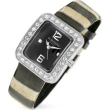 Forzieri Designer Women's Watches, Vanilla -Crystal & Black Calf-Hair Dress Watch