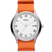 Fossil 'Ansel' Nylon Strap Watch, 41mm Silver/ Orange