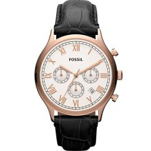 Fossil 'Ansel' Round Chronograph Leather Strap Watch, 41mm Brown