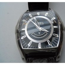 Fossil Automatic Man's Watch With Black Leather Band.