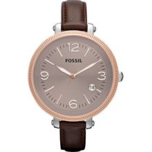 Fossil Heather Brown Dial Stainless Steel Brown Leather Ladies Watch Es3132