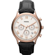 Fossil Men's Ansel FS4744 Black Leather Quartz Watch with White Dial