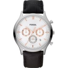 Fossil Men's Ansel Leather Watch Black Fs4640