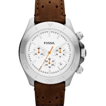 Fossil 'Retro Traveler' Chronograph Leather Strap Watch, 45mm