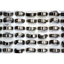 Free Wholesale Lots 100pcs Charm Mixed Design Black Stainless Steel Ring Jewelry