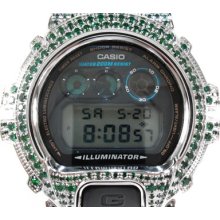 G-Shock Watch Casio White Stainless Steel Green Color CZ Case DW-6900