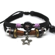 G309/6pcs Wholesale Ethnic Black Leather Adjustable Bracelet Handmade Jewelry