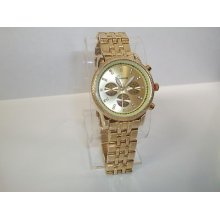 Geneva Chronr Look Designer Style Bracelet Gold Finish Watch