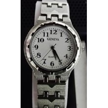 Geneva Men's Analog Quartz Silver On White Face Color W/ Silver Color Band