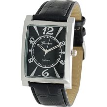 Geneva Platinum Men's Quartz Textured Rectangular Dial Croco Embossed Leather Strap Watch BLACK