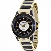 Geneva Platinum Women's 3374.Black.Gold Two-Tone Ceramic Quartz Watch with Black Dial