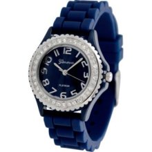 Geneva Platinum Women's Quartz Navy Silicone Rubber Strap Watch