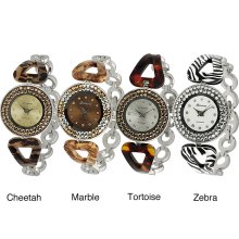 Geneva Platinum Women's Rhinestone-accented Pattern Link Watch (Cheetah)