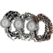 Geneva Platinum Women's Rhinestone Studded Wrap-around Watch (White)