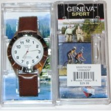 Geneva Sport Watch Large Stainless Face Leather Band