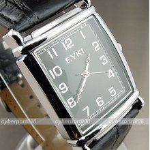 Gentlemen Clock Quartz Hours Dial Hand Black Leather Men Wrist Watch Wg107