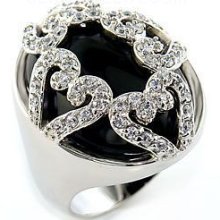 Genuine 15 Ct Black Onyx Anniversary Ring Lc Diamond Pave 14k White Gold Ep 9