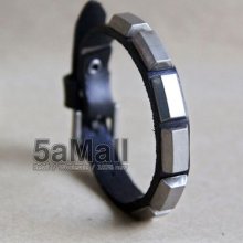 Genuine Men Leather Bracelet Cuboid Rivet Women Cuff Bangle Wristband Aa1070