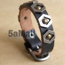 Genuine Men Leather Bracelet Punk Rivet Crack Cuff Bangle Wristband Aa1049