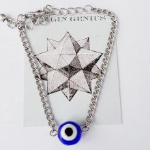 Glass Blue Evil Eye Charm Silver Bracelet