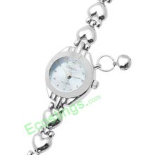 Glittery Metal Watchband Silvery Round Ladies' Quartz Wrist Watch