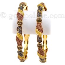 Gold Bangles 22K Size 2-6/16th Inches Hand Paint