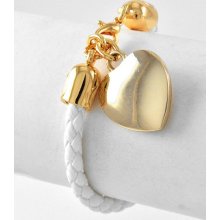 Gold Heart Charm Bracelet White Woven Cord