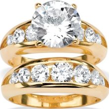 Gold Plated Round Round Channel-set Cubic Zirconia Wedding Ring Set