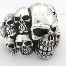 Gothic Huge Heavy Biker/ Rocker Eleven Skulls 925 Solid Sterling Silver Men Ring