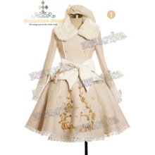 +Gothic Lolita+ Classic Ribbon Embroidery Heavy Check Wool Twill Warm Coat