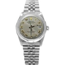 Gray roman dial rolex date just SS jubilee bracelet perpetual datejust watch