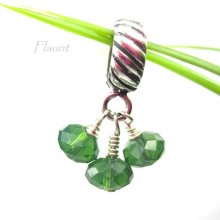 Green crystal bracelet charms May birthstone European beads sterling silver