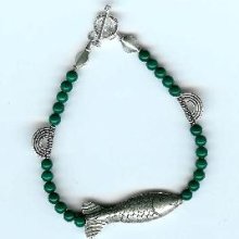 Green Mountain Jade and Sterling Silver Bracelet with Hill Tribes Fine Silver Fish