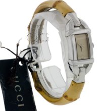 Gucci Stainless Steel Casing Brown Bamboo Band Ladies Watch Model 6800l