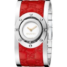 Gucci Twirl Stainless Steel and Red Leather Bangle Watch, 33mm