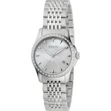 Gucci Women's Ya126506 G-timeless Diamond Bezel Mop White Dial Watch