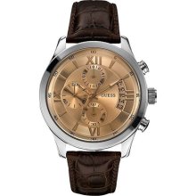 Guess Mens Chronograph Brown Leather Watch U0192g1