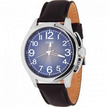 Guess Men's W80057G1 Black Leather Quartz Watch with Blue Dial