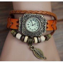 Hand-woven highend suede brecelet watch, leather retro watch,unisex charm bracelet watch DA017