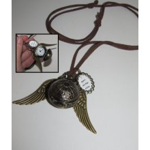 Harry Potter inspired Steampunk Golden Snitch Necklace Pocket Watch - Antique Gold on Adjustable Leather Cord