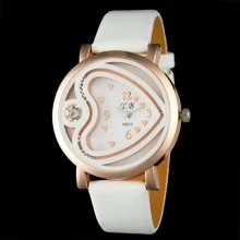 Heart Decoration Quartz Analog Wrist Watch (White) - Metal - White