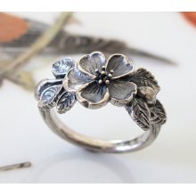 Heirloom Rose Flower Ring Handmade Sterling Silver