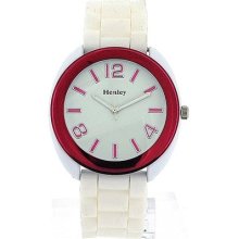 Henley Glamour Magenta Bezel White Silicone Strap Ladies Watch H0880.5