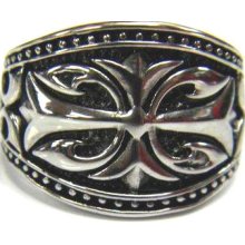 High Polish Antique Style Black Gothic Scroll Cross Stainless Steel Band Ring