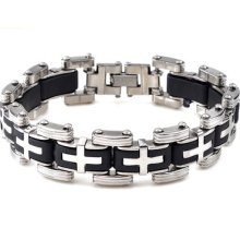 High Quality Rubber Men's Stainless Steel Chain Bracelet Rubber Link Bangle