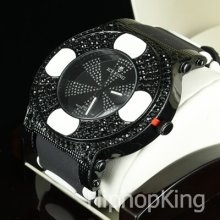 Hip Hop Watch Designer Look Iced Out Face 3 Pilot Hands Bullet Rubber Watch