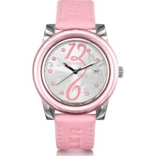 Holler Ladies Quartz Watch With Silver Dial Analogue Display And Pink Leather Strap Hlw2173-6