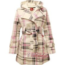 Hood Jacket Ladies Belted Button Coat Womens Top Size 6-12