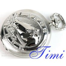 Horse Silver Quartz Pocket Watch