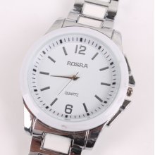 Hots Fashion White Dial Watchband Quartz Hand Sport Dress Stainless Steel Watch